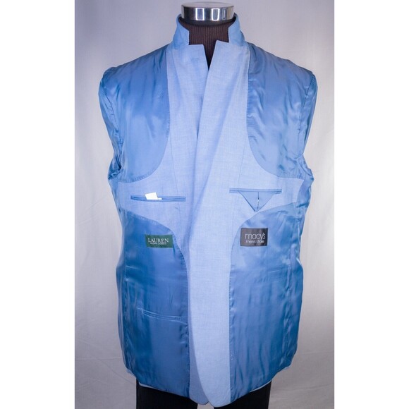 Lauren Ralph Lauren Sport Coat Jacket Blazer Blue Solid Sz 46L Cotton Two Button - Picture 9 of 13